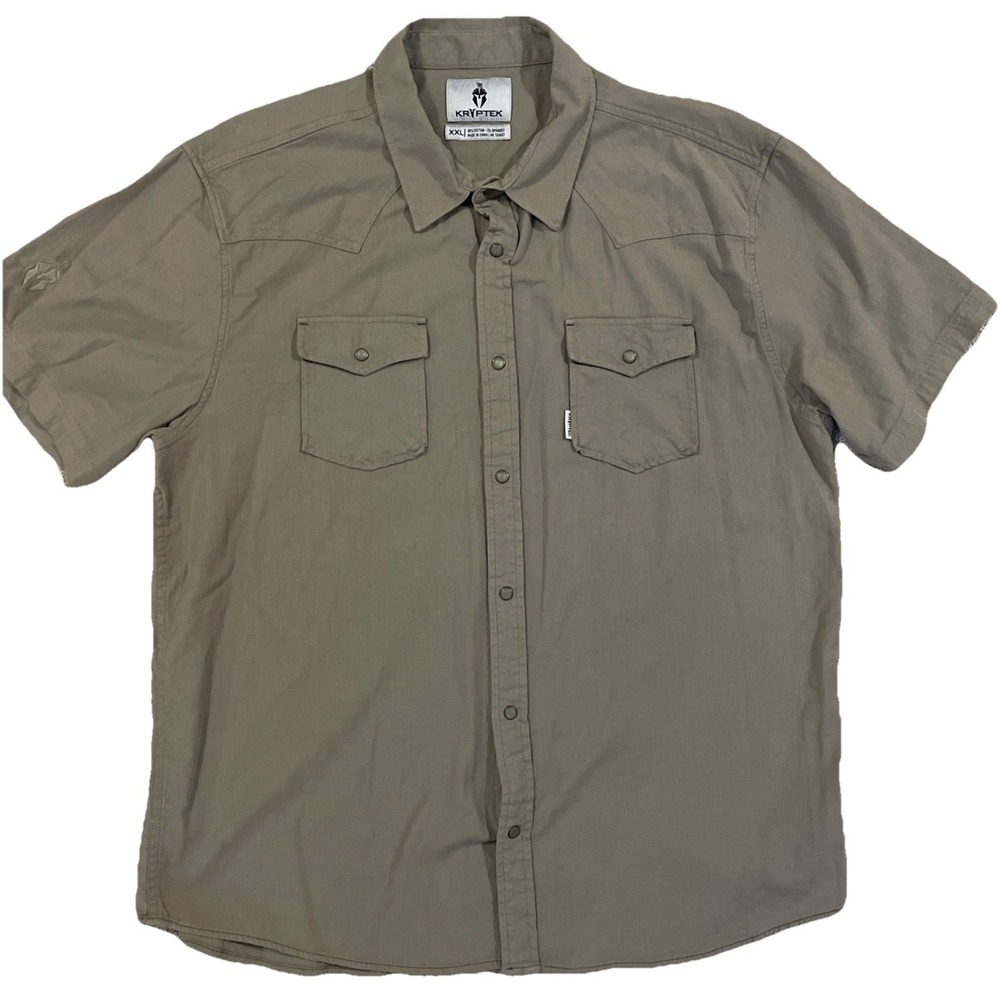 Kryptek Tartan Pearl Snap‎ Flannel 2XL Olive Short Sleeve Shirt